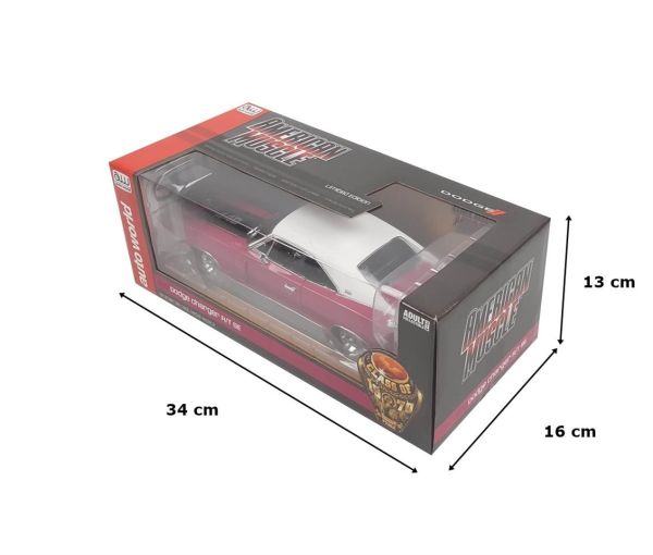 AutoWorld AMM1215 1/18 Ölçek, 1970 Dodge Charger R/T SE (Class of 1970), FM3 Panther Pink, Sergilemeye Hazır Metal Araba Modeli