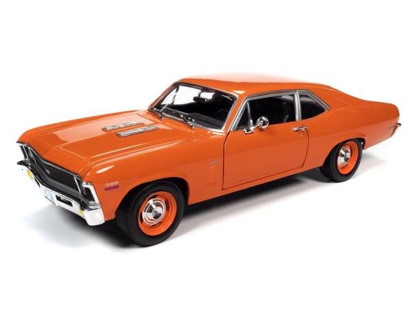 AutoWorld AMM1226 1/18 Ölçek, 1970 Chevy Nova SS 396, Hugger Orange, Sergilemeye Hazır Metal Araba Modeli