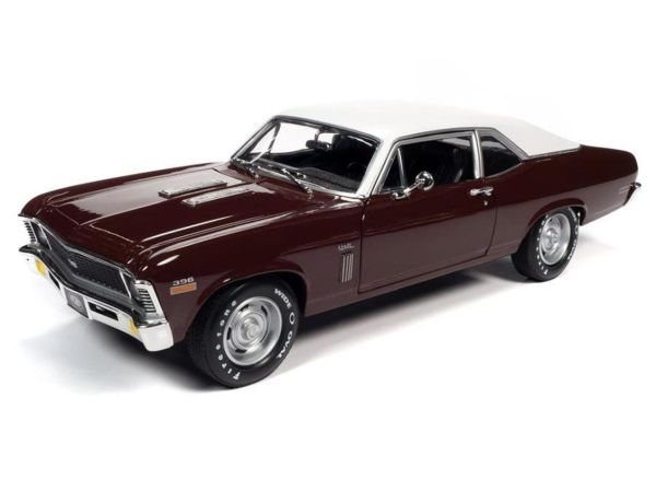 AutoWorld AMM1230 1/18 Ölçek, 1970 Chevy Nova SS 396 (MCACN Class of 1970), Black Cherry, Sergilemeye Hazır Metal Araba Modeli