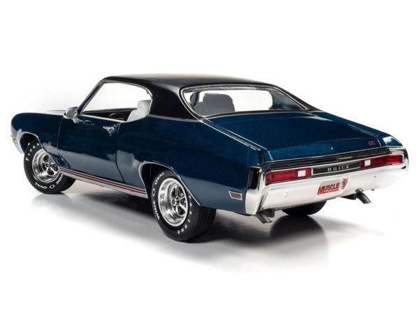 AutoWorld AMM1242 1/18 Ölçek, 1970 Buick GS Stage 1 (Hemmings Muscle Machines), Diplomat Blue, Sergilemeye Hazır Metal Araba Mo