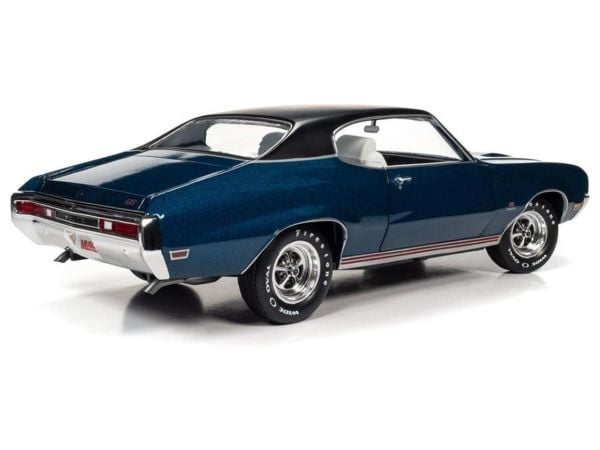 AutoWorld AMM1242 1/18 Ölçek, 1970 Buick GS Stage 1 (Hemmings Muscle Machines), Diplomat Blue, Sergilemeye Hazır Metal Araba Mo