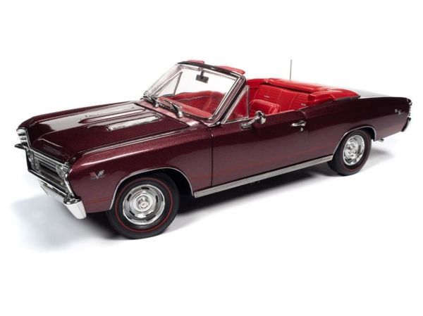AutoWorld AMM1244 1/18 Ölçek, 1967 Chevy Chevelle SS 396 Convertible (MCACN), Madiera Maroon, Sergilemeye Hazır Metal Araba Mod