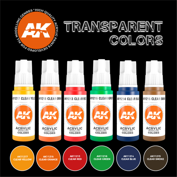 AK 11758 6 x17 ml. Şeffaf Renkler, Akrilik 3GEN Model Boyası Seti