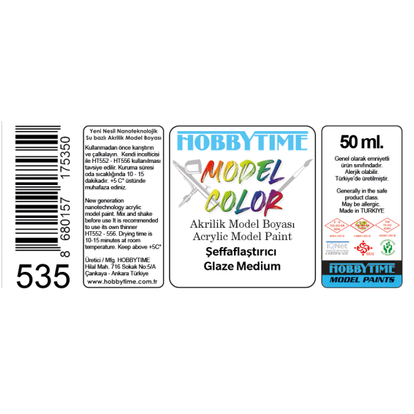 Hobbytime 535 50 ml. Şeffaflaştırıcı (Glaze Medium), Akrilik Model Boyası