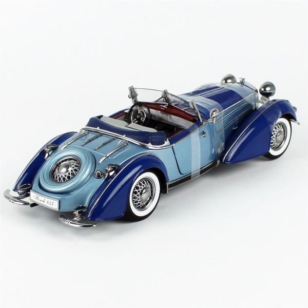 Sunstar 2408 1/18 Ölçek, 1939 Horch 855 Roadster, Açık MaVİ/Koyu Mavi, Sergilemeye Hazır Metal Araba Modeli