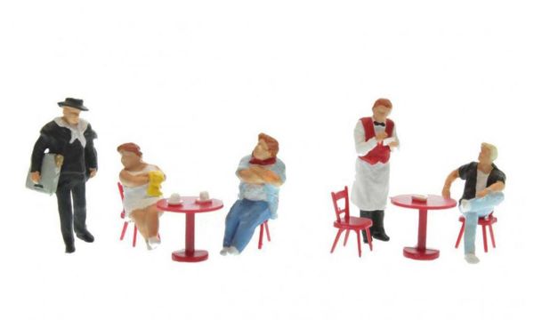 Preiser 10368 1/87 Ölçek, Turist ve Kafede Bekleyen Müşteriler, Boyanmış Plastik Figürleri, 7 Adet