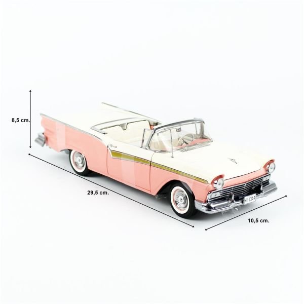 Sunstar 1344 1/18 Ölçek, 1957 Ford Fairlane 500 Skyliner, Mercan/Beyaz, Sergilemeye Hazır Metal Araba Modeli