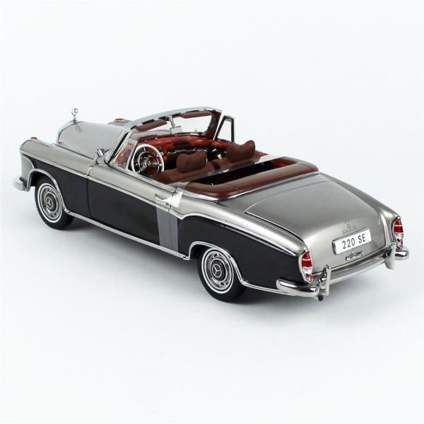 Sunstar 3593 1/18 Ölçek, 1960 Mercedes-Benz 220 SE Cabriolet, Gri/Koyu Gri, Sergilemeye Hazır Metal Araba Modeli