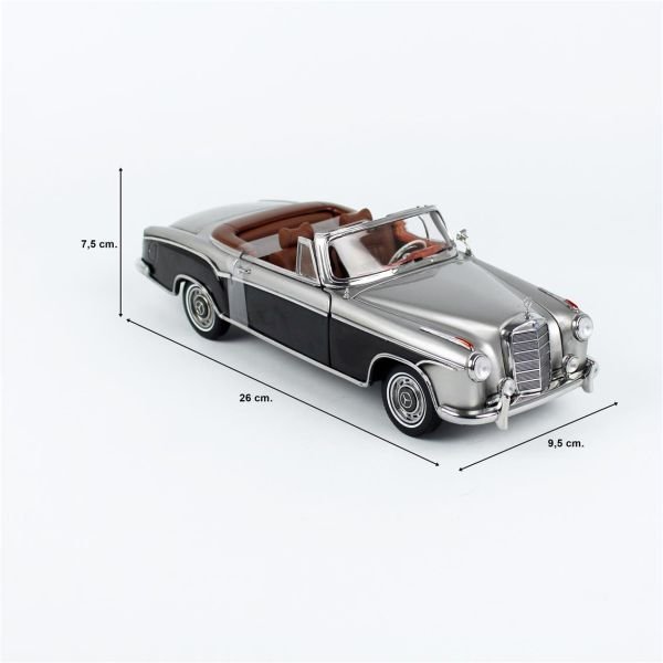 Sunstar 3593 1/18 Ölçek, 1960 Mercedes-Benz 220 SE Cabriolet, Gri/Koyu Gri, Sergilemeye Hazır Metal Araba Modeli