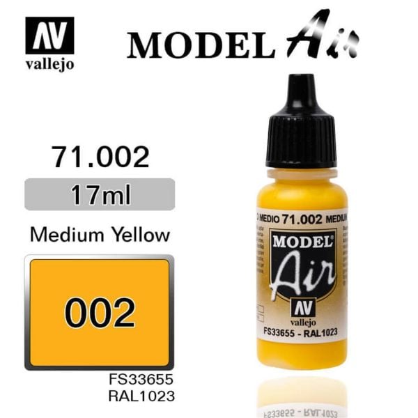 Vallejo 71002 17 ml. Medium Yellow, Model Air Serisi Model Boyası