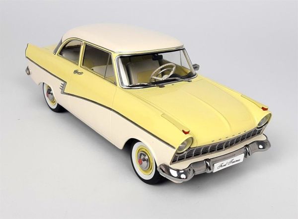 KKscale 180273 1/18 Ölçek, 1957 Ford Taunus 17M P2, Açık sarı-Beyaz, Sergilemeye Hazır Metal Araba Modeli