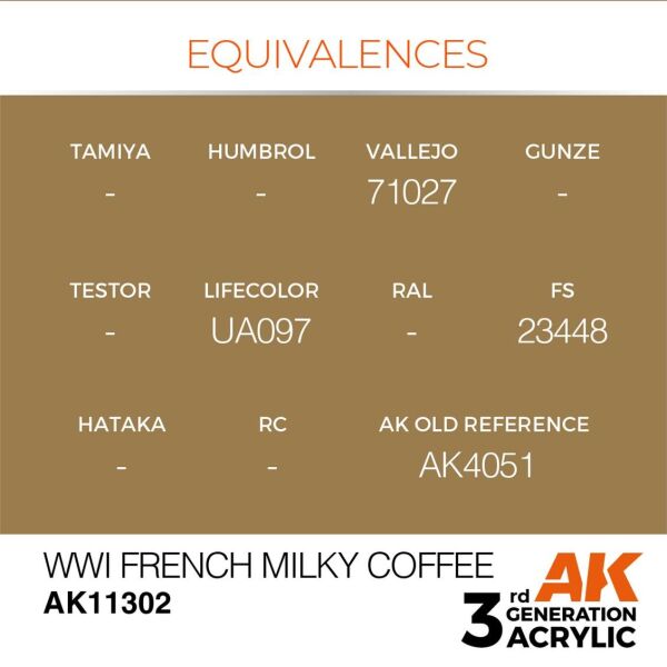 AK 11302 17 ml. WWI French Milky Coffee, AFV Serisi 3GEN Akrilik Model Boyası