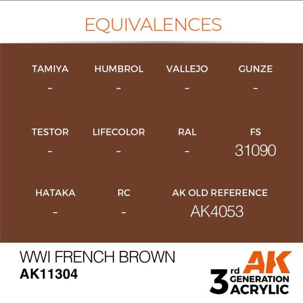 AK 11304 17 ml. WWI French Brown, AFV Serisi 3GEN Akrilik Model Boyası