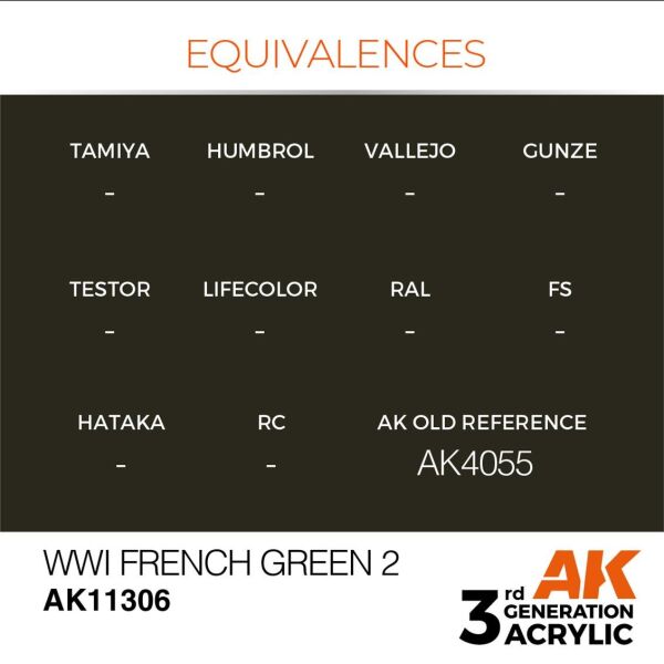 AK 11306 17 ml. WWI French Green 2, AFV Serisi 3GEN Akrilik Model Boyası