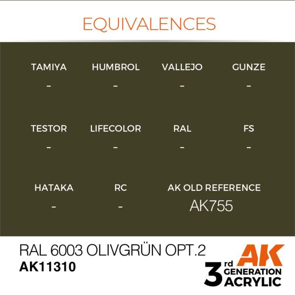 AK 11310 17 ml. RAL 6003 Olivegrün opt.2, AFV Serisi 3GEN Akrilik Model Boyası