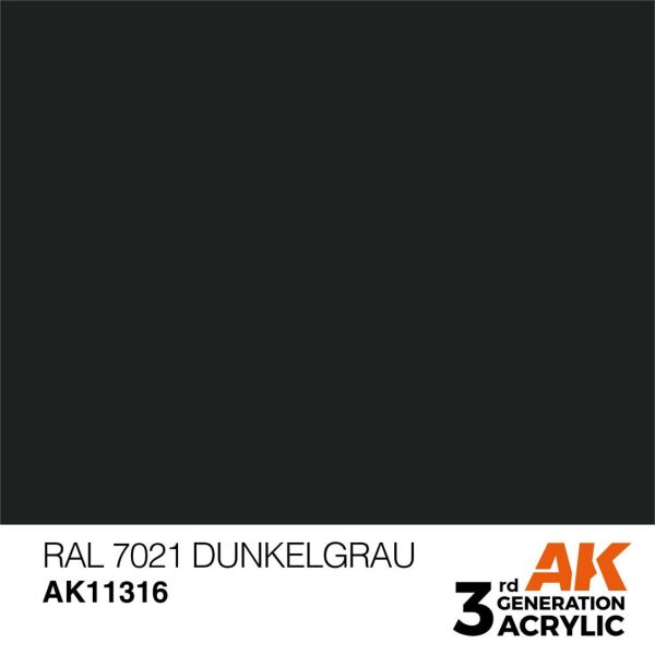 AK 11316 17 ml. RAL 7021 Dunkelgrau, AFV Serisi 3GEN Akrilik Model Boyası