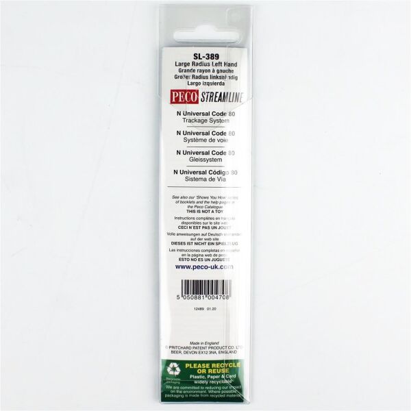 Peco SL-389 Code 80 1/160 Ölçek, 914 mm. Çap, Geniş Açı Sol Makas, Model Tren Rayı