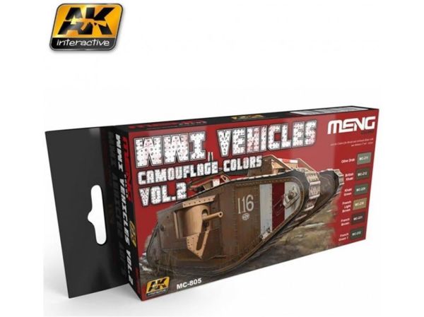 AK Interactive 805 WWI Araçları Kamuflaj Renkleri Model Boyası Seti 6x17ml Vol.2