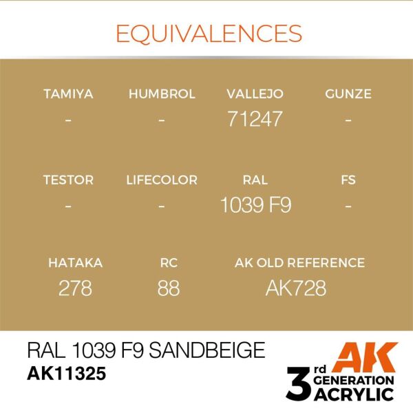 AK 11325 17 ml. RAL 1039 F9 Sandbeige, AFV Serisi 3GEN Akrilik Model Boyası