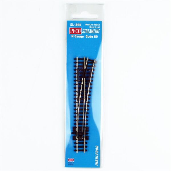 Peco SL-395 Code 80 1/160 Ölçek, 457 mm. Çap, Uzak Mesafe Sağ Makas, Model Tren Rayı