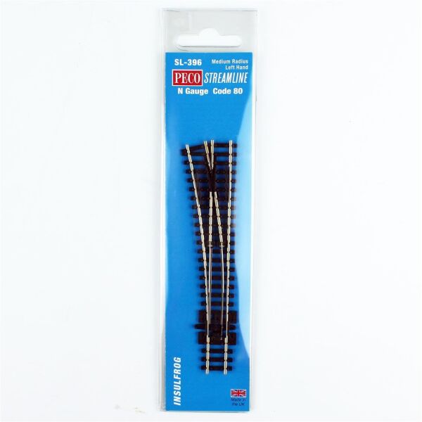 Peco SL-396 Code 80 1/160 Ölçek, 457 mm. Çap, Uzak Mesafe Sol Makas, Model Tren Rayı
