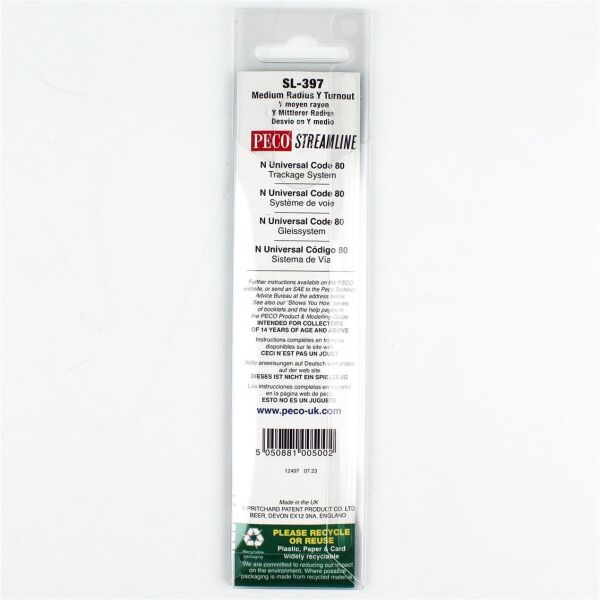 Peco SL-397 Code 80 1/160 Ölçek, 762 mm. Çap Y Makas, Model Tren Rayı