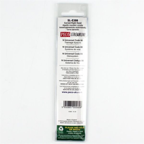 Peco SL-E386 Code 80 1/160 Ölçek, 457 ve 914 mm. Çap, Sağa Dönüşlü ElectroFlog Makas, Model Tren Rayı