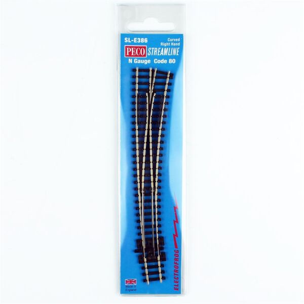 Peco SL-E386 Code 80 1/160 Ölçek, 457 ve 914 mm. Çap, Sağa Dönüşlü ElectroFlog Makas, Model Tren Rayı