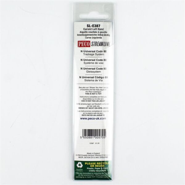 Peco SL-E387 Code 80 1/160 Ölçek, 457 ve 914 mm. Çap, Sola Dönüşlü ElectroFlog Makas, Model Tren Rayı