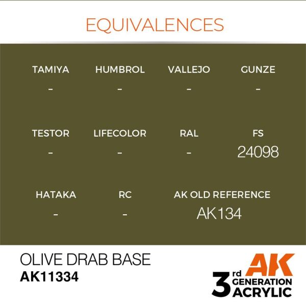 AK 11334 17 ml. Olive Drab Base, AFV Serisi 3GEN Akrilik Model Boyası