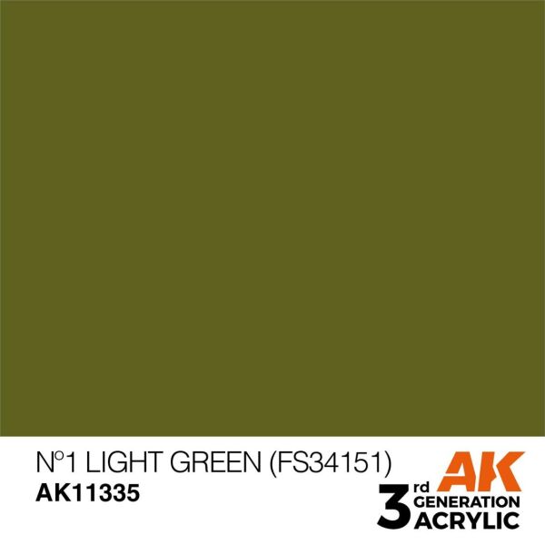 AK 11335 17 ml. Nº1 Light Green (FS34151), AFV Serisi 3GEN Akrilik Model Boyası