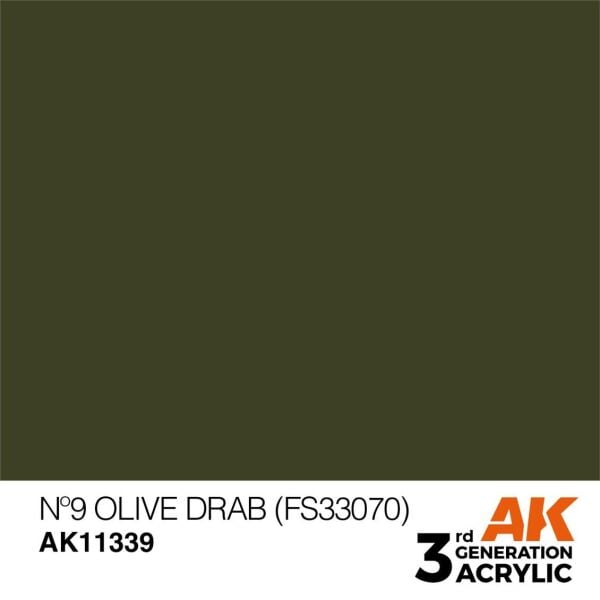 AK 11339 17 ml. Olive Drab Nº 9 (FS33070), AFV Serisi 3GEN Akrilik Model Boyası