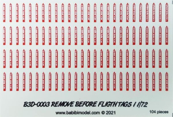 Babibi B3D-0001 1/72 Ölçek, Remove Flight Tags, 3 Boyutlu Dekal Çıkartma