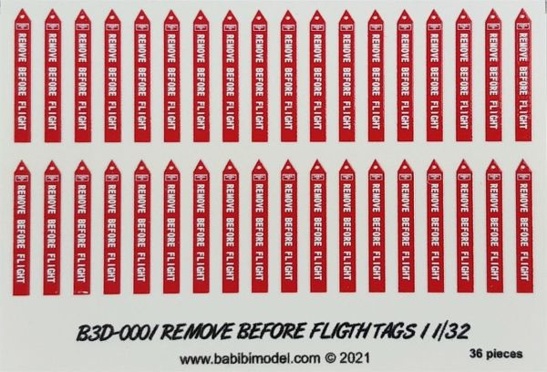 Babibi B3D-0003 1/32 Ölçek, Remove Flight Tags, 3 Boyutlu Dekal Çıkartma