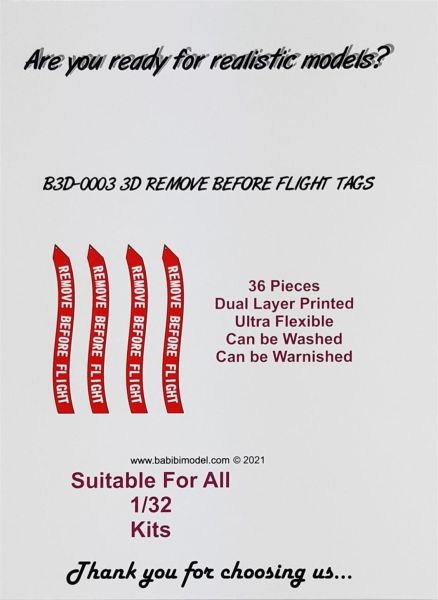 Babibi B3D-0003 1/32 Ölçek, Remove Flight Tags, 3 Boyutlu Dekal Çıkartma