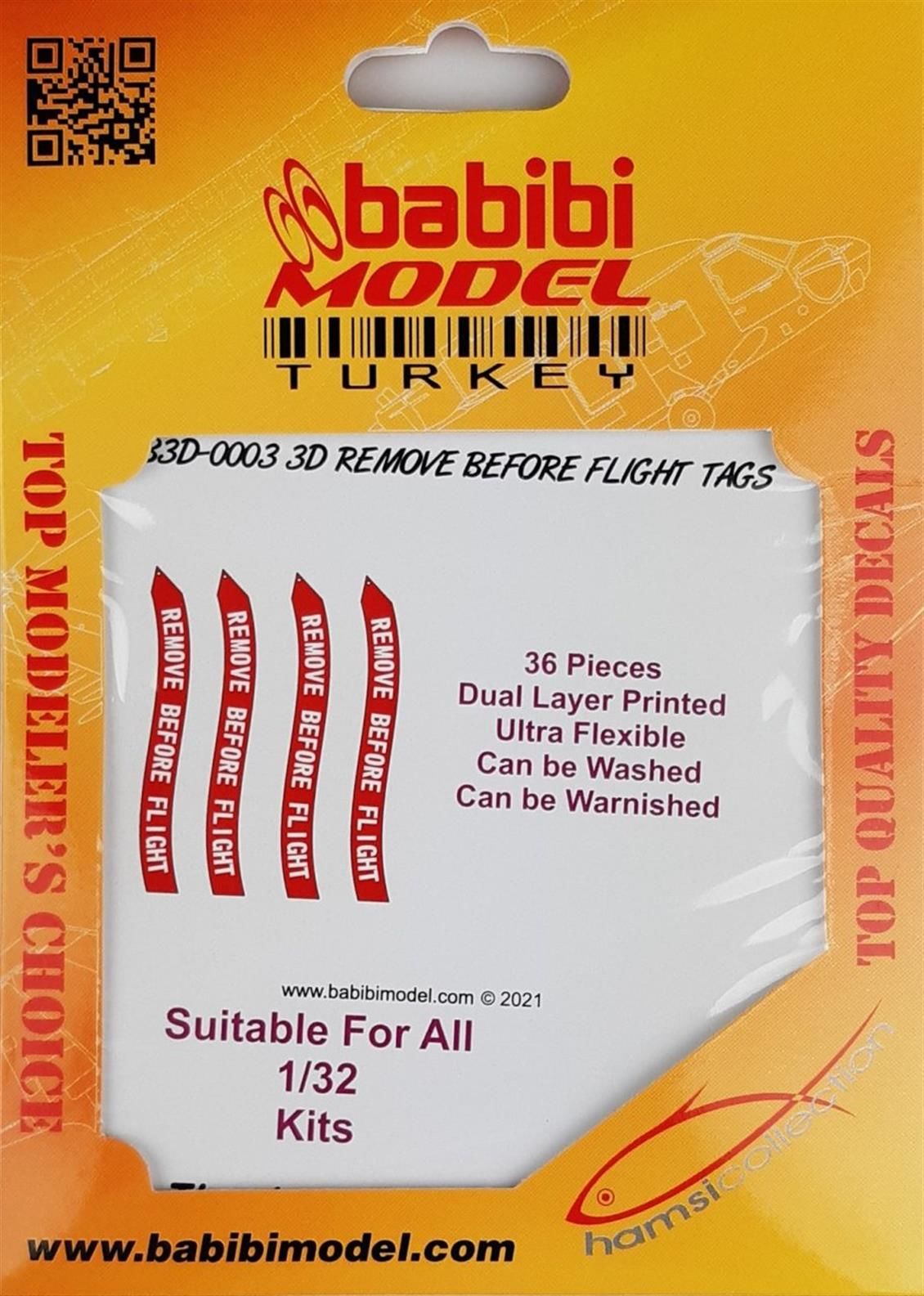 Babibi B3D-0003 1/32 Ölçek, Remove Flight Tags, 3 Boyutlu Dekal Çıkartma