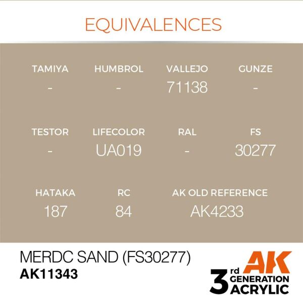 AK 11343 17 ml. MERDC Sand (FS30277), AFV Serisi 3GEN Akrilik Model Boyası