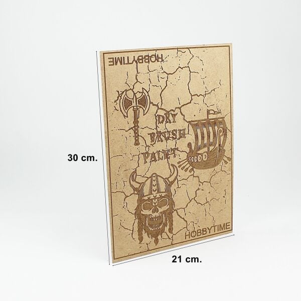 Viking Motifli DryBrush Paleti, MDF üzeri Lazer Kazıma, 21X30 cm.