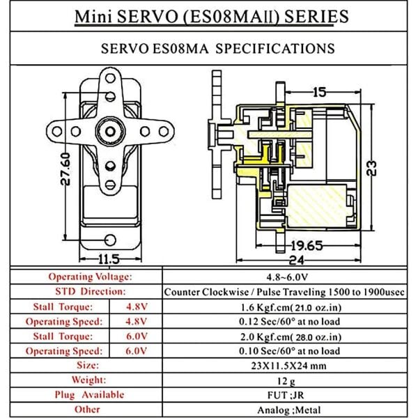 Emax ES08MD II Dijital Metal Dişli Mikro Servo 12g
