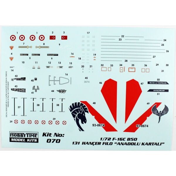 Hobbytime 070 1/72 Ölçek, F-16C B-50  Savaşan Şahin, Hançer 132.Filo, Savaş Uçağı Plastik Model Kiti