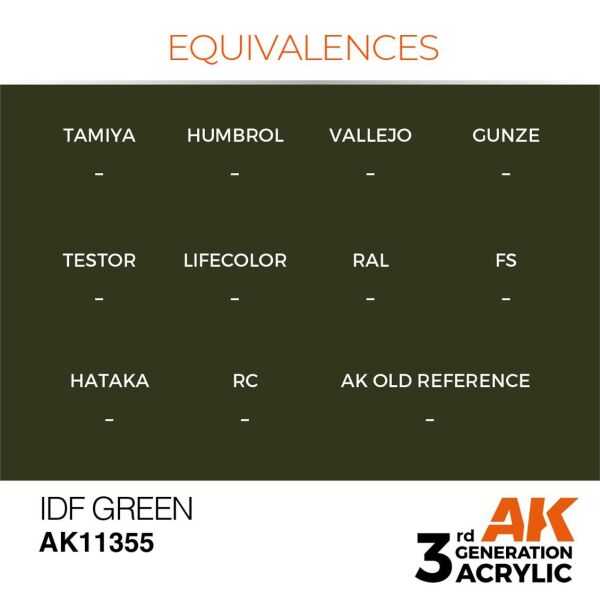 AK 11355 17 ml. IDF Green, AFV Serisi 3GEN Akrilik Model Boyası