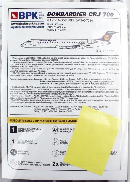 Big Planes Kits 7214 1/72 Ölçek, CRJ-700 7214 Lufthansa/Brit Air Yolcu Uçağı, Plastik Model kiti