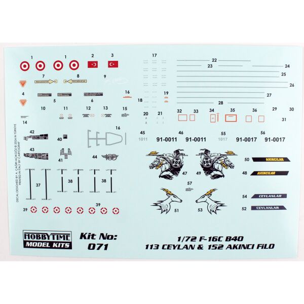 Hobbytime 071 1/72 Ölçek, F-16C B-40 Savaşan Şahin, Akıncı 152. Filo ve Ceylan 113.Filo, Savaş Uçağı Plastik Model Kiti