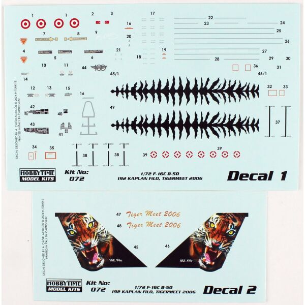 Hobbytime 072 1/72 Ölçek, F-16C B-50 Savaşan Şahin, Tigermeet 2006, Kaplan 192.Filo, Savaş Uçağı Plastik Model Kiti