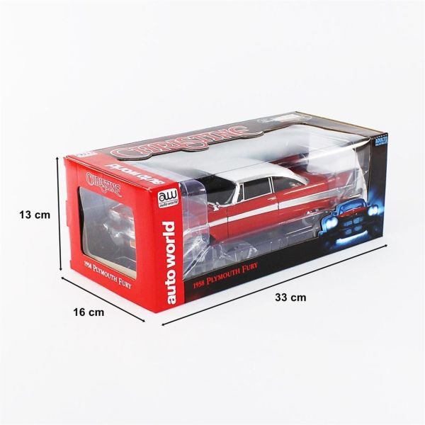 AutoWorld AWSS102 1/18 Ölçek, 1958 Plymouth Christine -Tinted Windows, Red, Sergilemeye Hazır Metal Araba Modeli