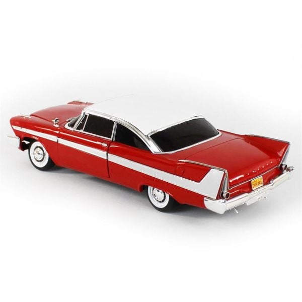 AutoWorld AWSS102 1/18 Ölçek, 1958 Plymouth Christine -Tinted Windows, Red, Sergilemeye Hazır Metal Araba Modeli