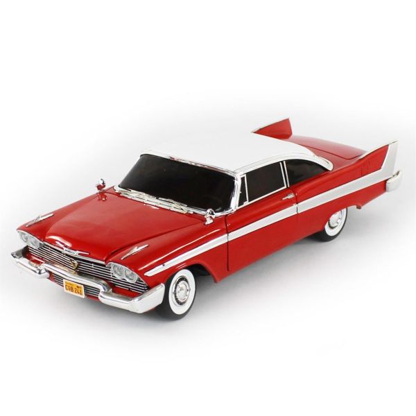 AutoWorld AWSS102 1/18 Ölçek, 1958 Plymouth Christine -Tinted Windows, Red, Sergilemeye Hazır Metal Araba Modeli