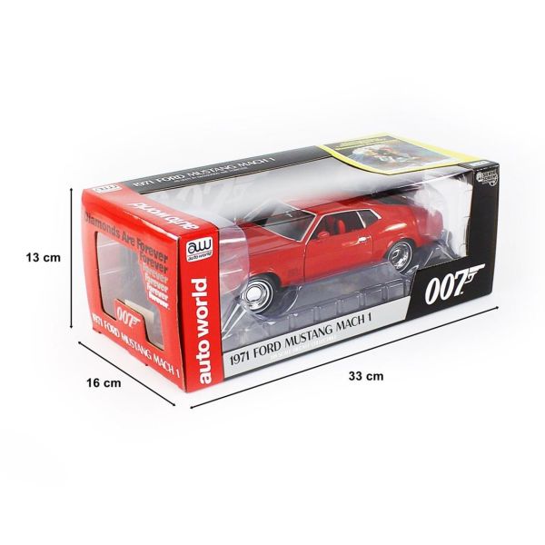 AutoWorld AWSS126 1/18 Ölçek, 1971 James Bond Ford Mustang Mach-1, Diamonds Are Forever, Sergilemeye Hazır Metal Araba Modeli