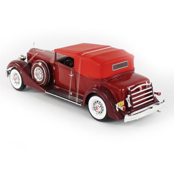 AutoWorld AW271 1/18 Ölçek, 1934 Packard V12 Victoria Soft Top, Red, Sergilemeye Hazır Metal Araba Modeli