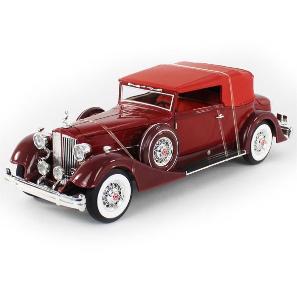 AutoWorld AW271 1/18 Ölçek, 1934 Packard V12 Victoria Soft Top, Red, Sergilemeye Hazır Metal Araba Modeli